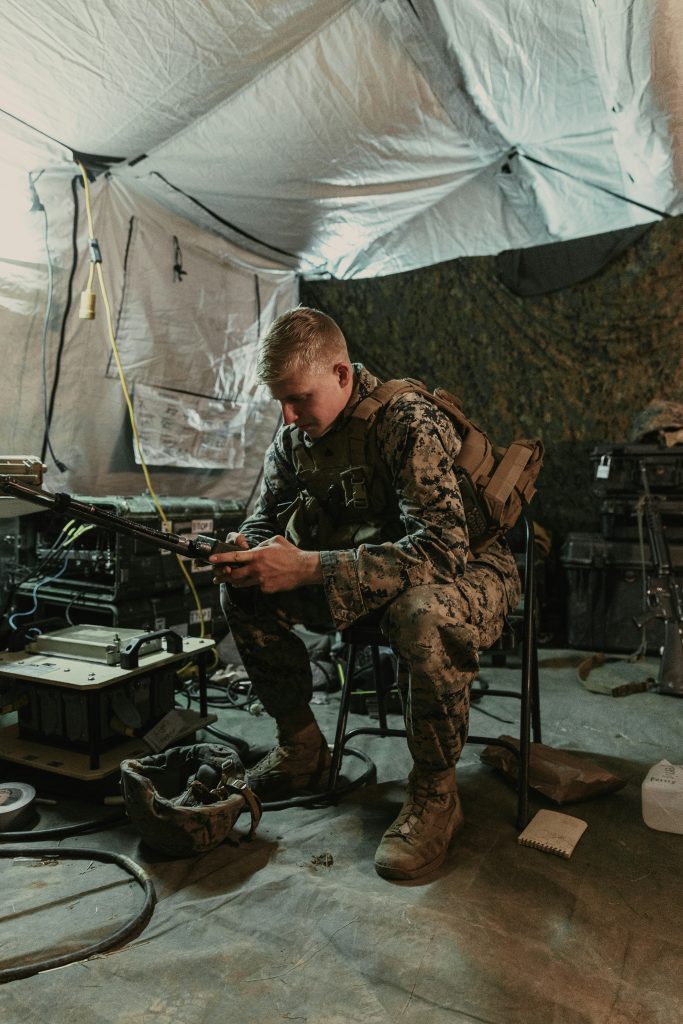 Soldier sat down